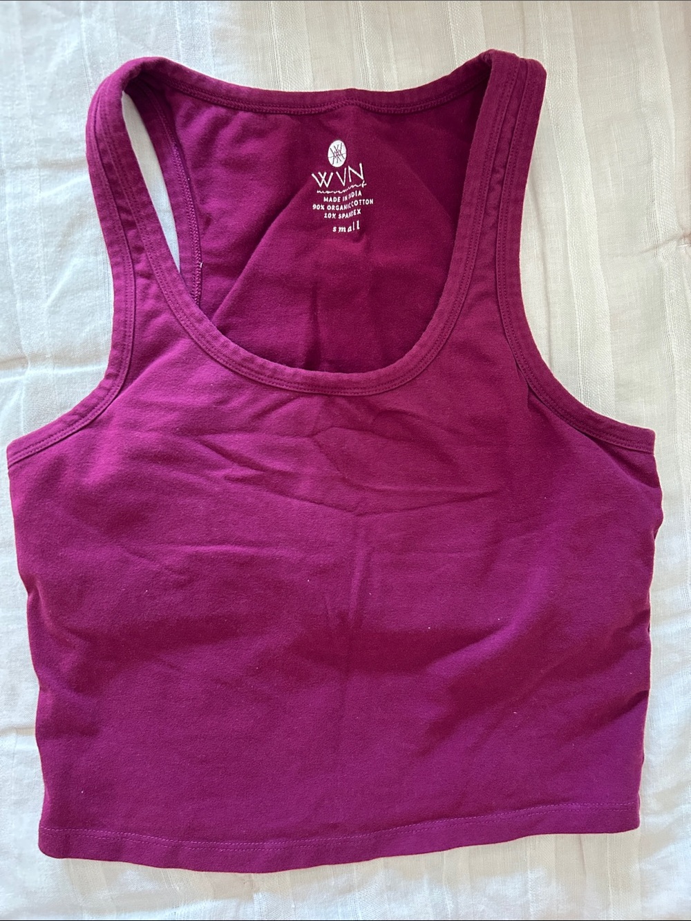 WVN Yoga Magenta Racerback Crop Tank Top Organic cotton